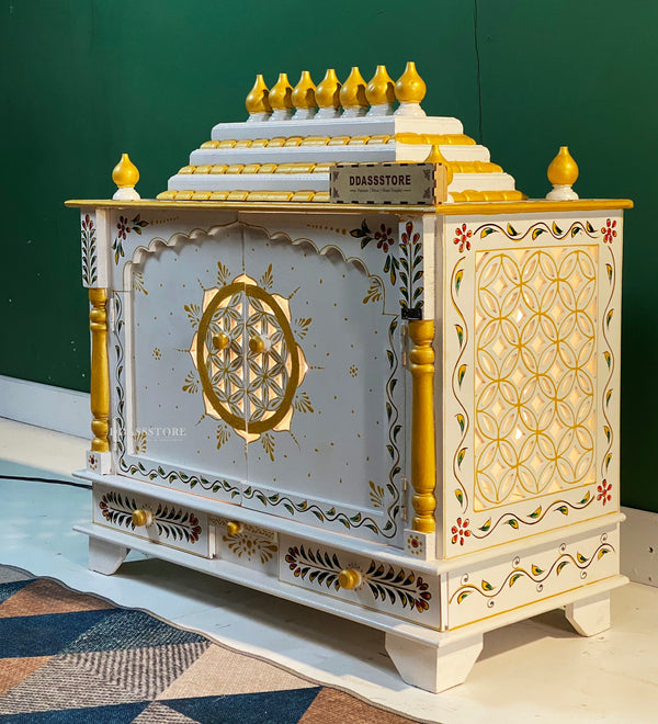 Handpainted Sheesham MDF Wooden Pooja Mandir with Gopuram | DDASSWT3218WGD - D'DASS Store