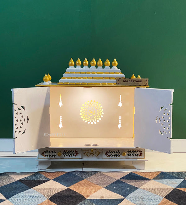 Handpainted Sheesham MDF Wooden Pooja Mandir with Gopuram | DDASSWT3218WGD - D'DASS Store
