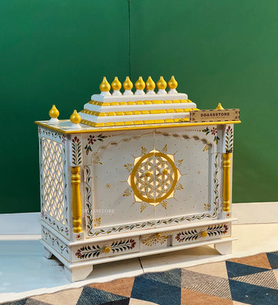 Handpainted Sheesham MDF Wooden Pooja Mandir with Gopuram | DDASSWT3218WGD - D'DASS Store