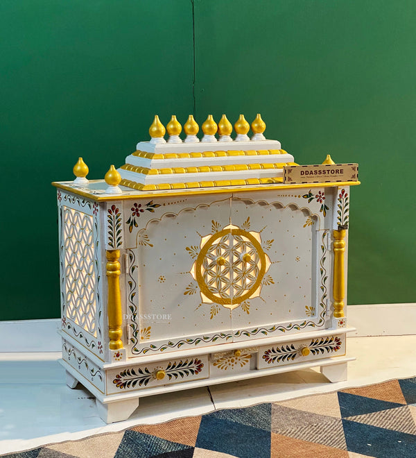 Handpainted Sheesham MDF Wooden Pooja Mandir with Gopuram | DDASSWT3218WGD - D'DASS Store