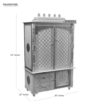 Wooden Home Temple & Puja Mandap with Cabinet Storage | DDASSWT3618_CLEAR - D'DASS Store