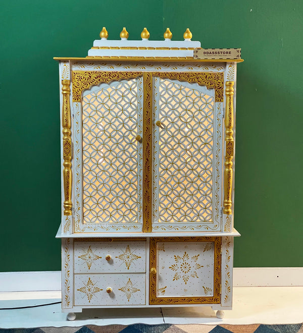 Wooden Home Temple & Puja Mandap with Cabinet Storage | DDASSWT3618_CLEAR - D'DASS Store