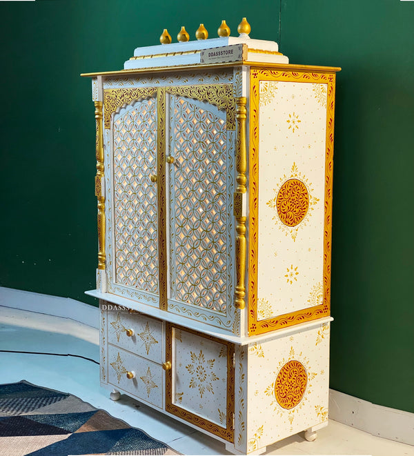 Wooden Home Temple & Puja Mandap with Cabinet Storage | DDASSWT3618_CLEAR - D'DASS Store