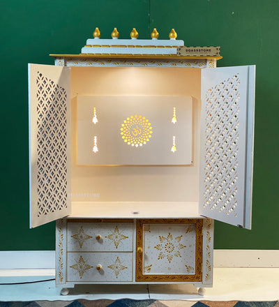 Wooden Home Temple & Puja Mandap with Cabinet Storage | DDASSWT3618_CLEAR - D'DASS Store