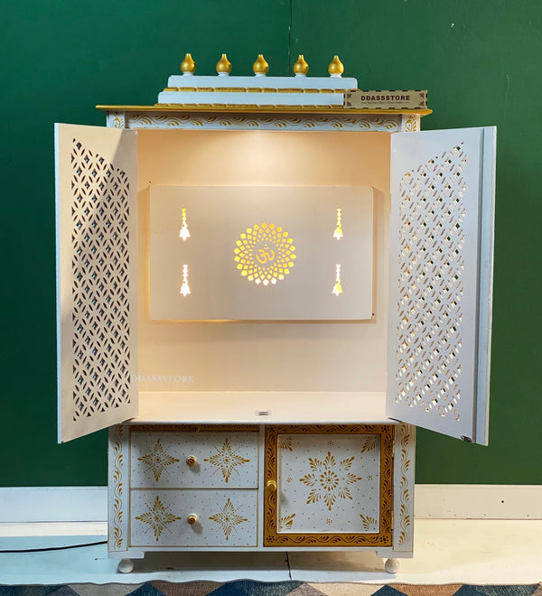 Wooden Home Temple & Puja Mandap with Cabinet Storage | DDASSWT3618_CLEAR - D'DASS Store