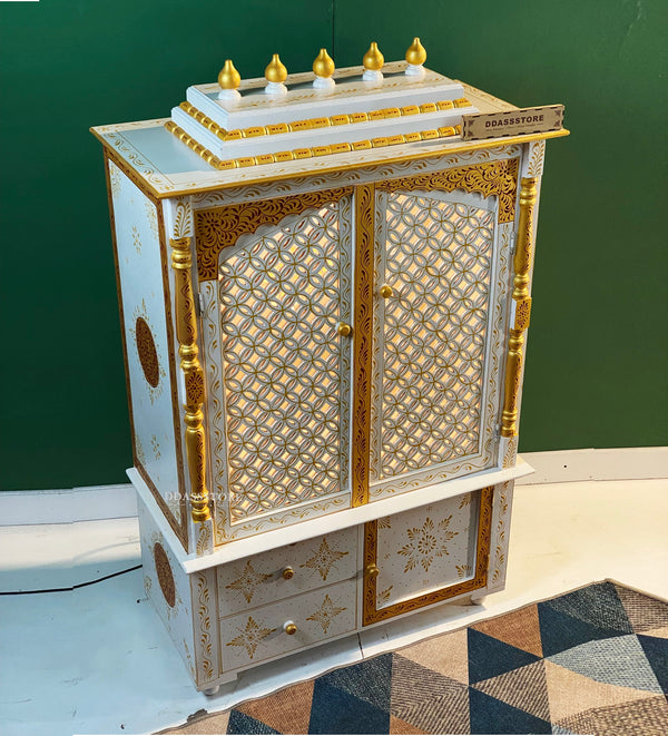 Wooden Home Temple & Puja Mandap with Cabinet Storage | DDASSWT3618_CLEAR - D'DASS Store