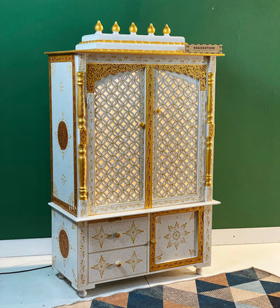 Wooden Home Temple & Puja Mandap with Cabinet Storage | DDASSWT3618_CLEAR - D'DASS Store