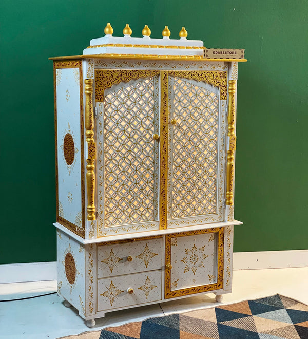 Wooden Home Temple & Puja Mandap with Cabinet Storage | DDASSWT3618_CLEAR - D'DASS Store