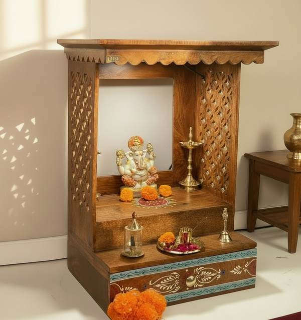 Wall Hanging Solid Sheesham Wooden Home Temple Puja Chowki | Ganesh Chaturthi Puja | DDASSWTSolid-22