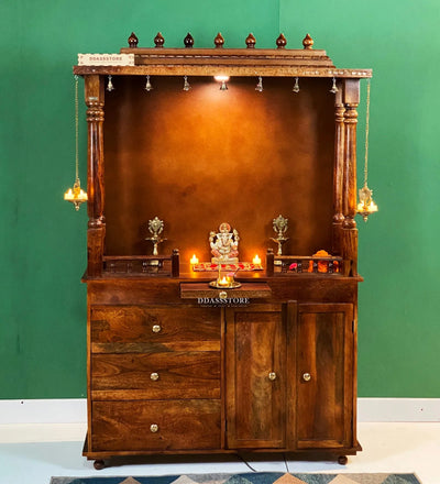 Sri Laxmi South Indian Style Solid Sheesham Wood Pooja Mandir | DDASSWTSOLID-39 - D'DASS Store