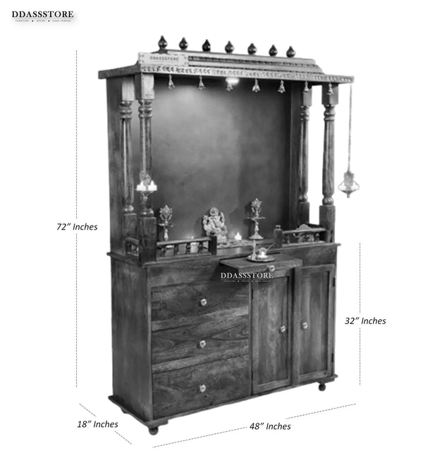Sri Laxmi South Indian Style Solid Sheesham Wood Pooja Mandir | DDASSWTSOLID-39 - D'DASS Store