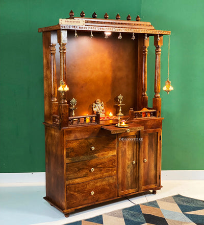 Sri Laxmi South Indian Style Solid Sheesham Wood Pooja Mandir | DDASSWTSOLID-39 - D'DASS Store