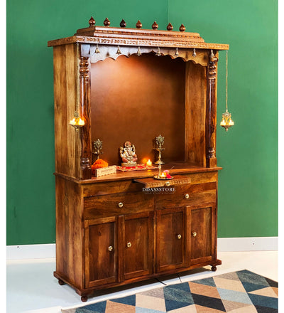 Shri Kartikeya South Indian Style Solid Sheesham Wood Pooja Mandir | DDASSWTSOLID-40 - D'DASS Store