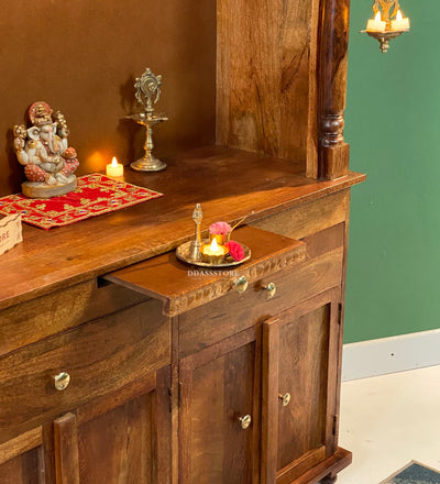 Shri Kartikeya South Indian Style Solid Sheesham Wood Pooja Mandir | DDASSWTSOLID-40 - D'DASS Store