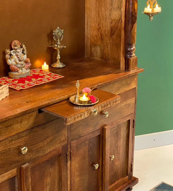 Shri Kartikeya South Indian Style Solid Sheesham Wood Pooja Mandir | DDASSWTSOLID-40 - D'DASS Store