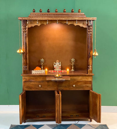 Shri Kartikeya South Indian Style Solid Sheesham Wood Pooja Mandir | DDASSWTSOLID-40 - D'DASS Store