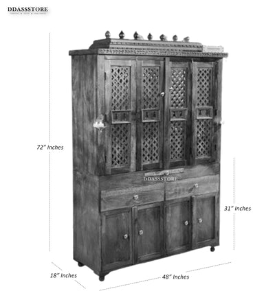 Shri Kuber South Indian Style Solid Sheesham Wood Pooja Mandir | DDASSWTSOLID-42 - D'DASS Store