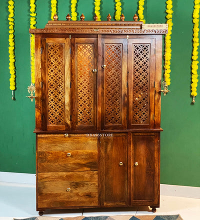 Sri Annpurna South Indian Style Solid Sheesham Wood Pooja Mandir | DDASSWTSOLID-41 - D'DASS Store