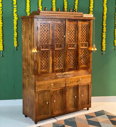 Shri Kuber South Indian Style Solid Sheesham Wood Pooja Mandir | DDASSWTSOLID-42 - D'DASS Store