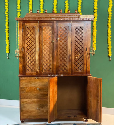Sri Annpurna South Indian Style Solid Sheesham Wood Pooja Mandir | DDASSWTSOLID-41 - D'DASS Store