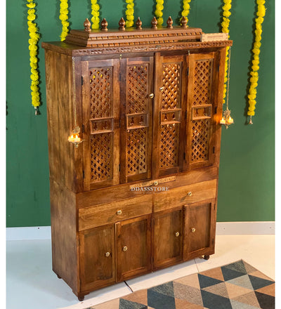 Shri Kuber South Indian Style Solid Sheesham Wood Pooja Mandir | DDASSWTSOLID-42 - D'DASS Store