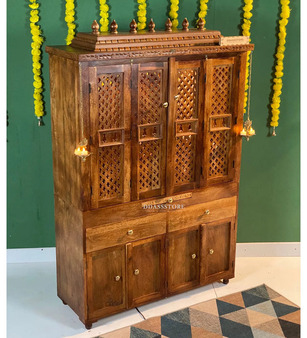 Shri Kuber South Indian Style Solid Sheesham Wood Pooja Mandir | DDASSWTSOLID-42 - D'DASS Store