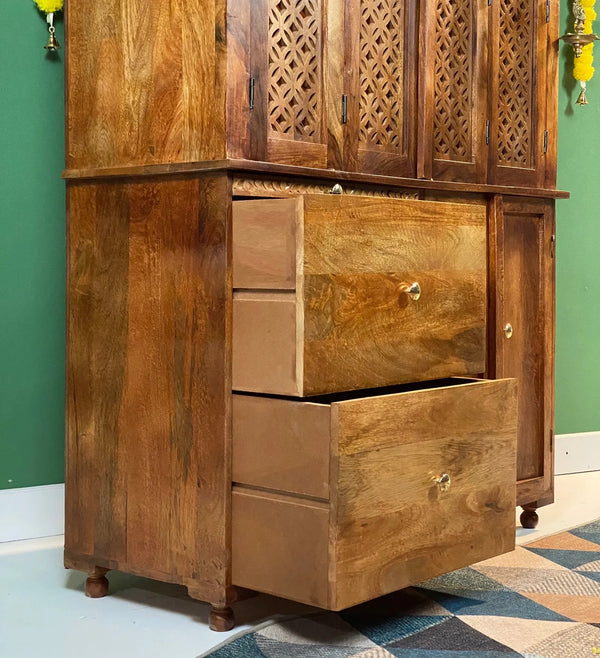 Sri Annpurna South Indian Style Solid Sheesham Wood Pooja Mandir | DDASSWTSOLID-41 - D'DASS Store