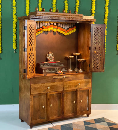 Shri Kuber South Indian Style Solid Sheesham Wood Pooja Mandir | DDASSWTSOLID-42 - D'DASS Store