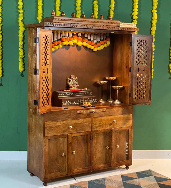 Shri Kuber South Indian Style Solid Sheesham Wood Pooja Mandir | DDASSWTSOLID-42 - D'DASS Store