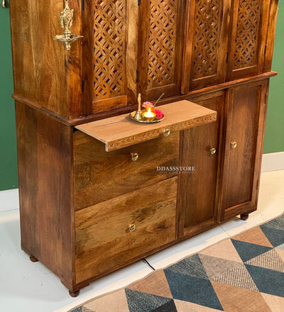 Sri Annpurna South Indian Style Solid Sheesham Wood Pooja Mandir | DDASSWTSOLID-41 - D'DASS Store