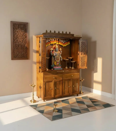 Shri Kuber South Indian Style Solid Sheesham Wood Pooja Mandir | DDASSWTSOLID-42 - D'DASS Store