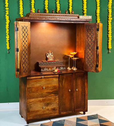 Sri Annpurna South Indian Style Solid Sheesham Wood Pooja Mandir | DDASSWTSOLID-41 - D'DASS Store