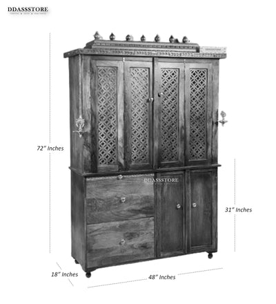 Sri Annpurna South Indian Style Solid Sheesham Wood Pooja Mandir | DDASSWTSOLID-41 - D'DASS Store