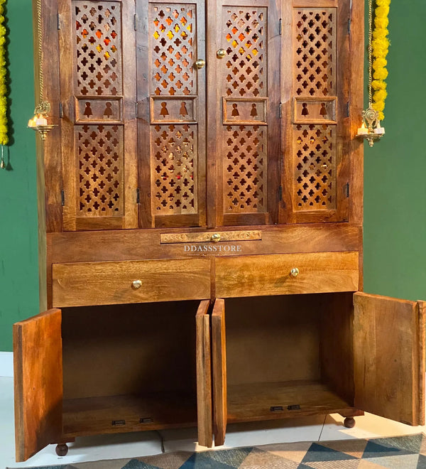 Shri Kuber South Indian Style Solid Sheesham Wood Pooja Mandir | DDASSWTSOLID-42 - D'DASS Store