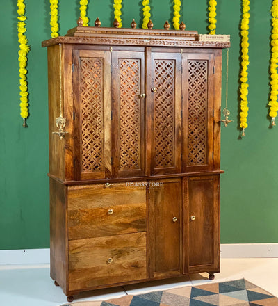 Sri Annpurna South Indian Style Solid Sheesham Wood Pooja Mandir | DDASSWTSOLID-41 - D'DASS Store