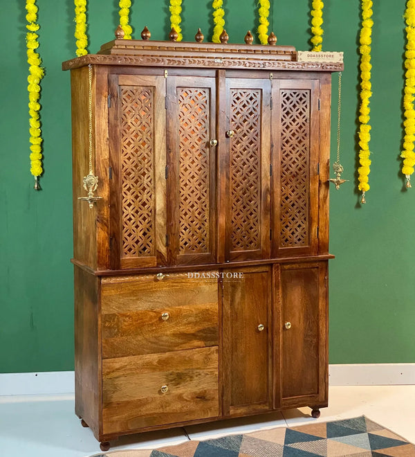 Sri Annpurna South Indian Style Solid Sheesham Wood Pooja Mandir | DDASSWTSOLID-41 - D'DASS Store
