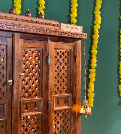 Shri Kuber South Indian Style Solid Sheesham Wood Pooja Mandir | DDASSWTSOLID-42 - D'DASS Store