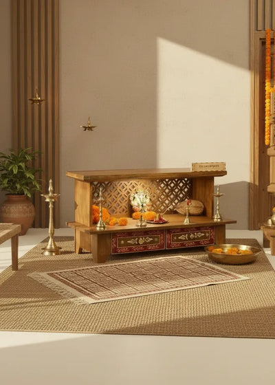 Floor Rested Solid Sheesham Wooden Pooja Temple Or Mandap for Home | DDASSWTSOLID7 - D'DASS Store