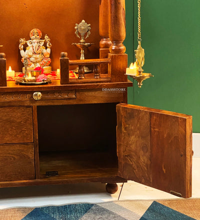 Shri Swaminarayan Solid Sheesham Wood Pooja Mandir | DDASSWTSOLID44 - D'DASS Store