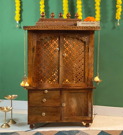 Shri Dwarkadhish Solid Sheesham Wood Pooja Mandir | DDASSWTSOLID45 - D'DASS Store