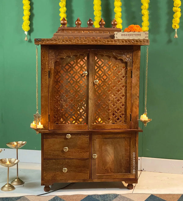 Shri Dwarkadhish Solid Sheesham Wood Pooja Mandir | DDASSWTSOLID45 - D'DASS Store