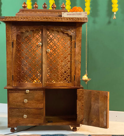 Shri Dwarkadhish Solid Sheesham Wood Pooja Mandir | DDASSWTSOLID45 - D'DASS Store