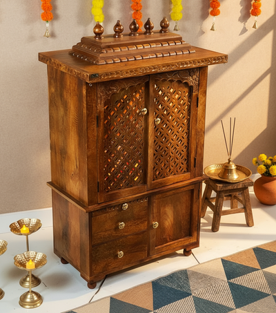 Shri Dwarkadhish Solid Sheesham Wood Pooja Mandir | DDASSWTSOLID45