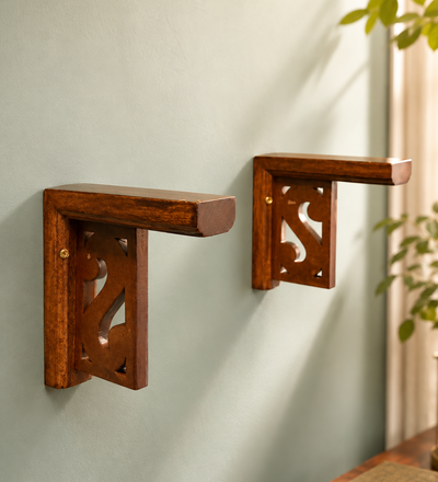 Heavy Duty Carved Wooden Stand for Home Temple | Solid Wood Support Base (Set of 2) - D DASS Store