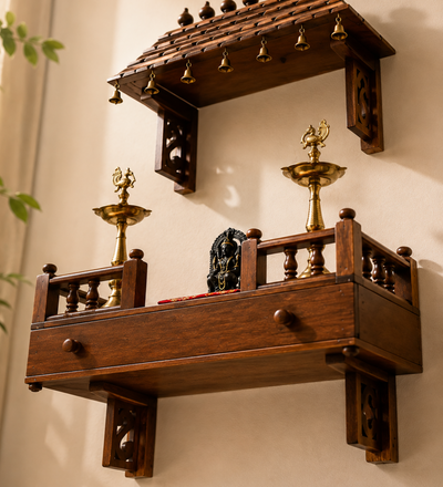 Heavy Duty Carved Wooden Stand for Home Temple | Solid Wood Support Base (Set of 2) - D DASS Store