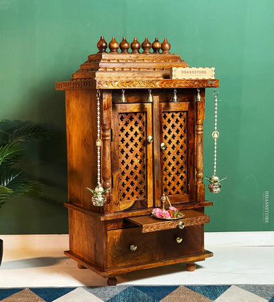 Sri Laxmi Solid Wooden Pooja Mandir and Mandap with Gopuram - D'DASS Store