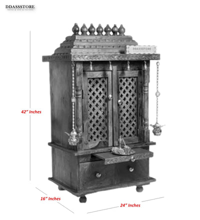 Sri Laxmi Solid Wooden Pooja Mandir and Mandap with Gopuram - D'DASS Store