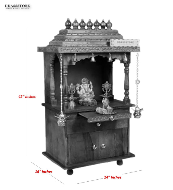 Sri Meenakshi Solid Wooden Pooja Mandir and Mandap with Gopuram - D'DASS Store