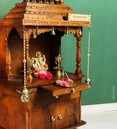 Sri Meenakshi Solid Wooden Pooja Mandir and Mandap with Gopuram - D'DASS Store