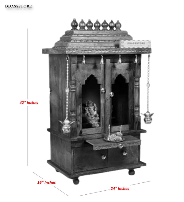 Sri Saraswati Solid Wooden Pooja Mandir and Mandap with Gopuram - D'DASS Store